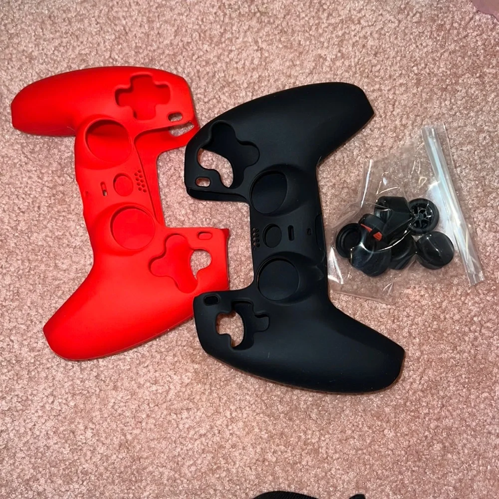 New 2pk PS5 Controller red & black Silicone Skin covers